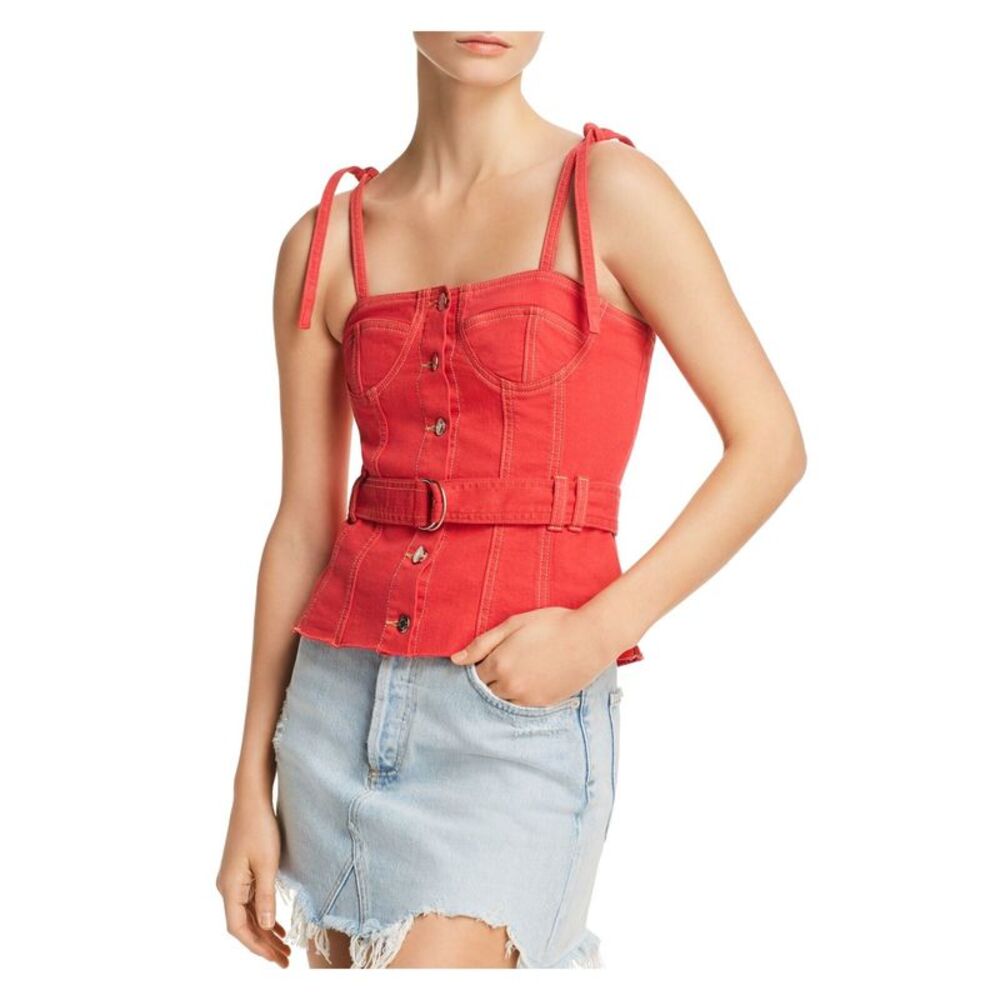 SJYP Womens Red Spaghetti Strap Square Neck Top M